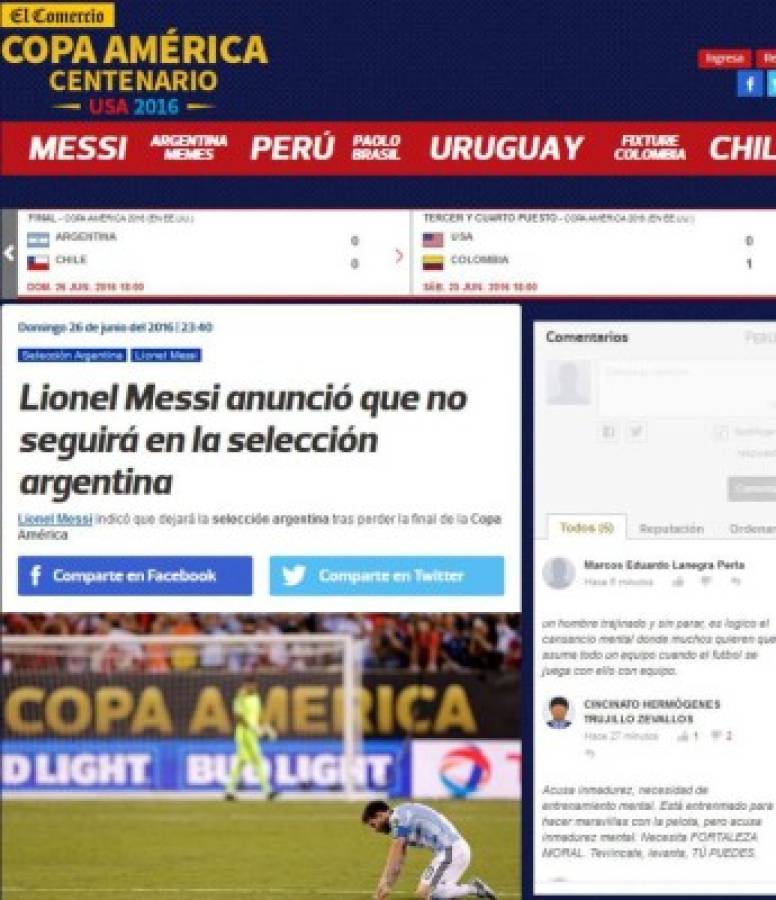 Prensa mundial impactada por el retiro de Messi de la selección